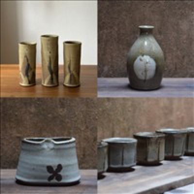 Intermediate wheel-thrown ceramic forms including cylinders, a bottle, and altered vessels